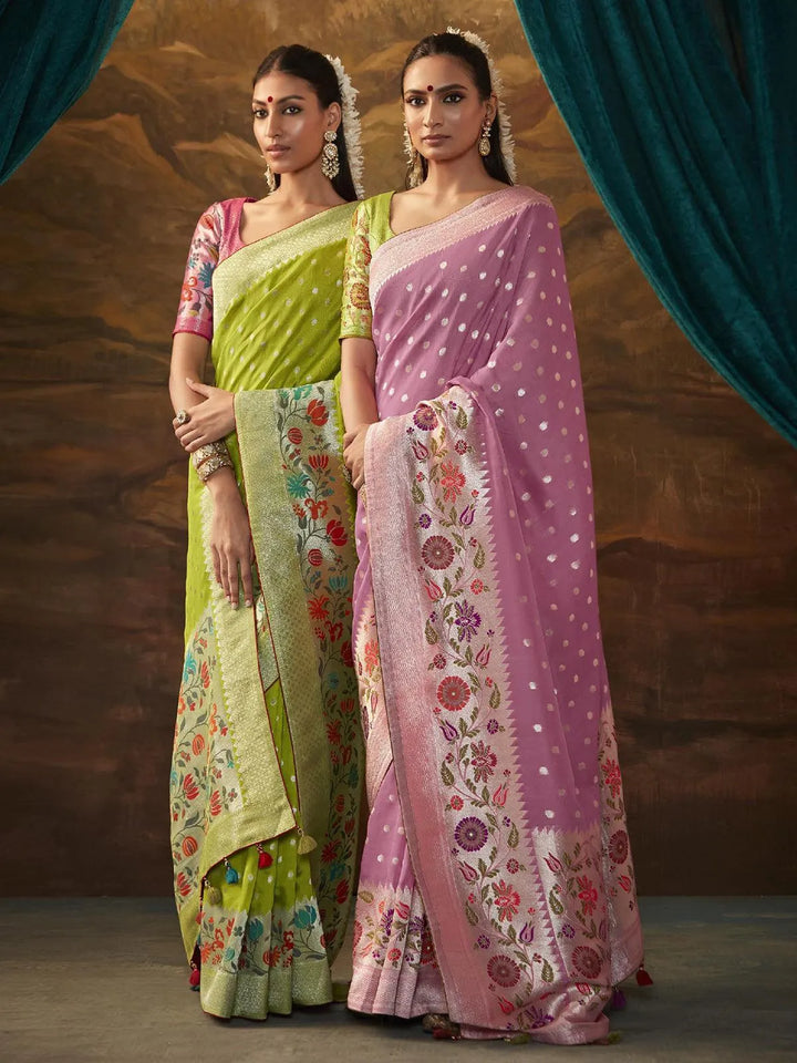 Light Pink Woven Dola Silk Zari Work Saree Party Wear - VJV Now