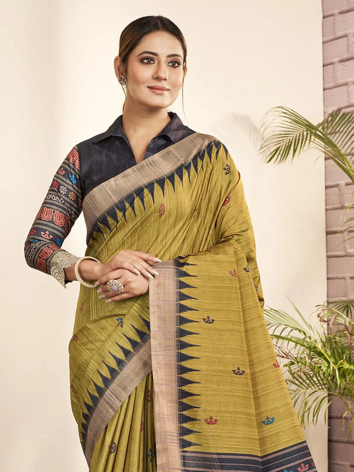 Lime Yellow Paisley Printed Classic Silk Saree - VJV Now