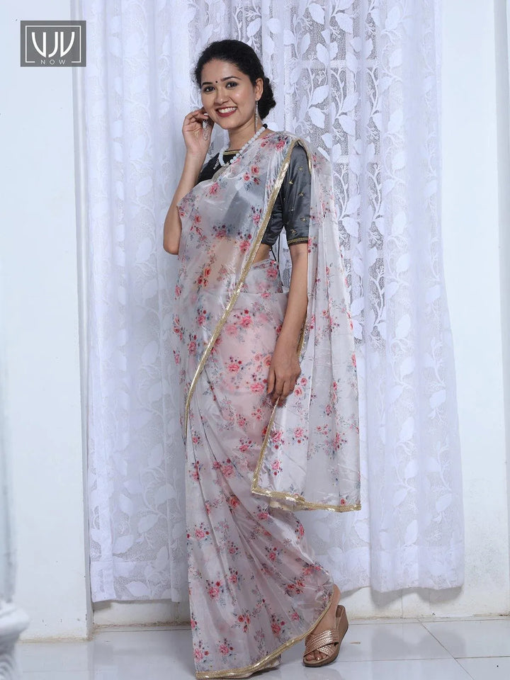 Lovely Off White Color Printed Organza Designer Saree - VJV Now