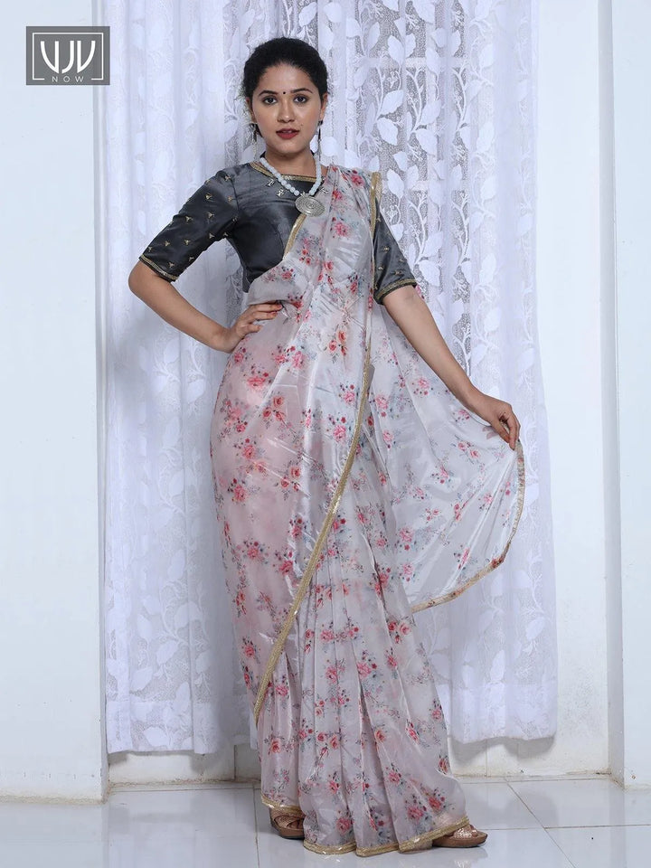 Lovely Off White Color Printed Organza Designer Saree - VJV Now