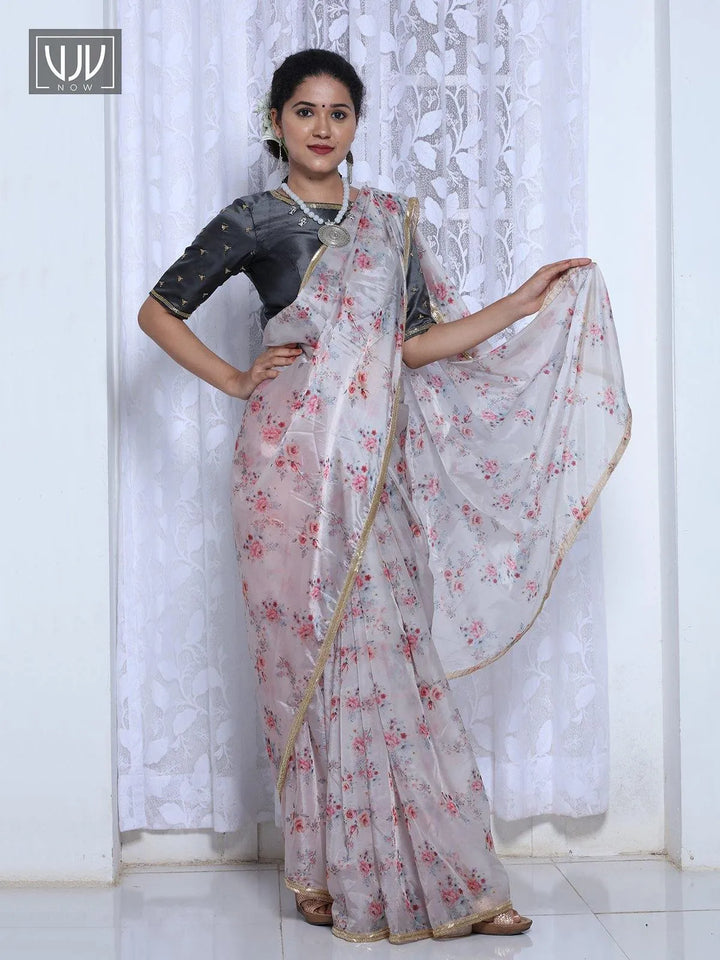 Lovely Off White Color Printed Organza Designer Saree - VJV Now