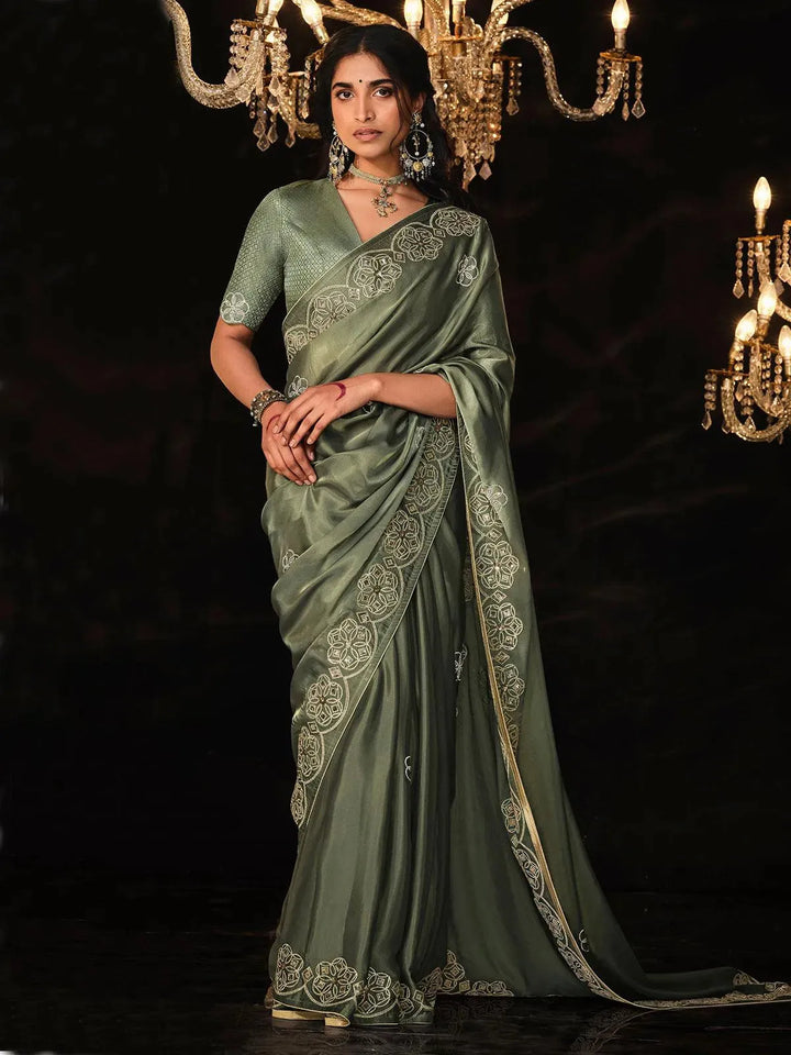 Luxurious Grey Sequins Embroidered Fancy weeding wear Saree set - VJV Now