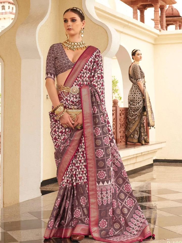 Magenta Digital Printed Classic Silk Saree - VJV Now