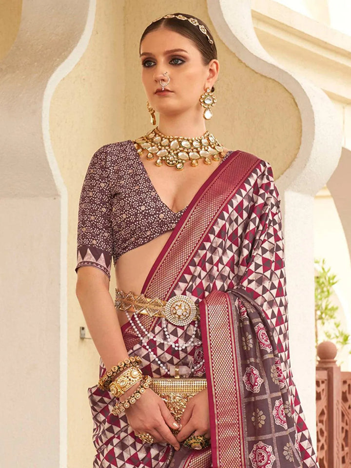 Magenta Digital Printed Classic Silk Saree - VJV Now