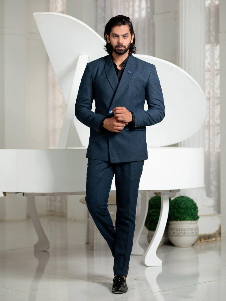 Majestic Teal Blue Color Men's Double Breasted Designer Suit - VJV Now