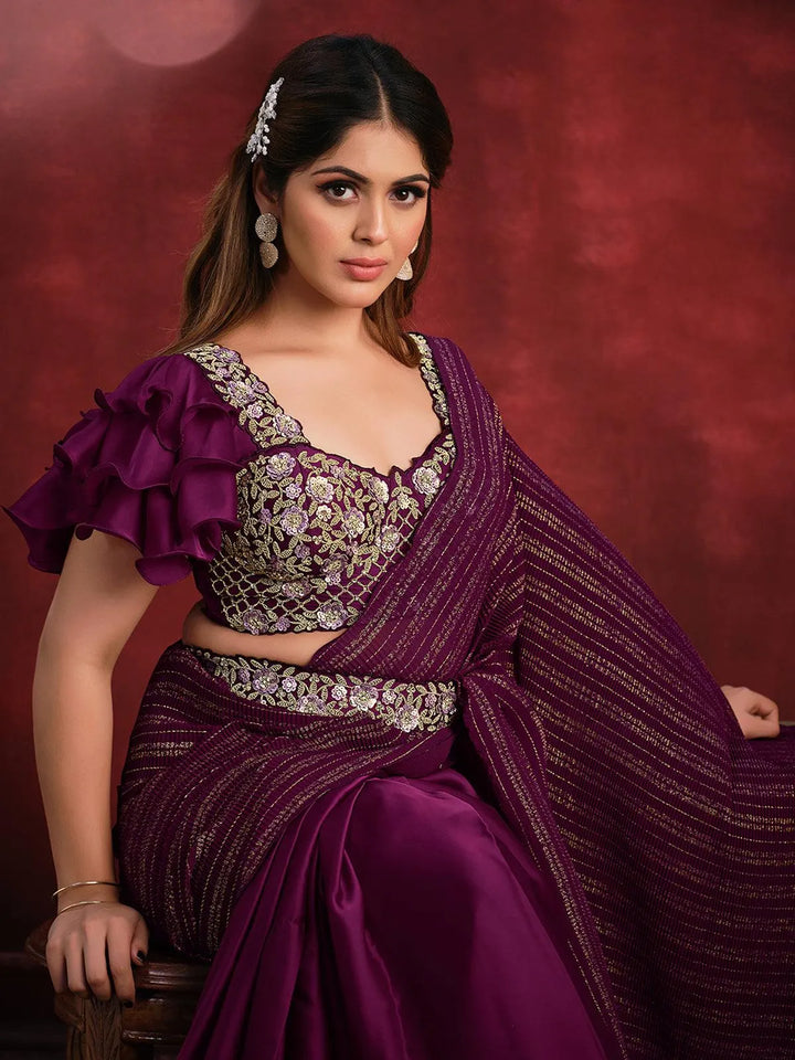 Maroon Banarasi crush silk saree Party Wear - VJV Now