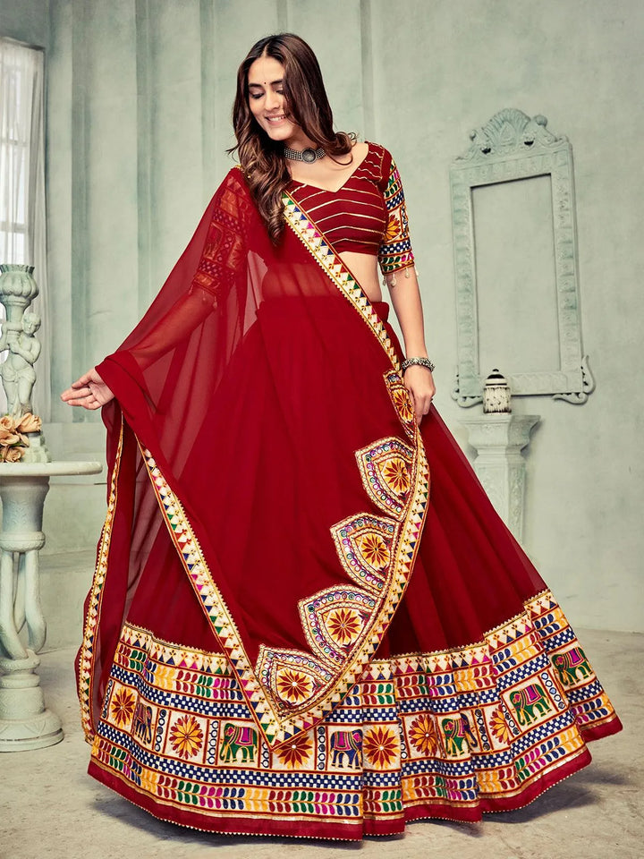 Maroon Georgette Lehenga Choli with Embroidery for Navratri Celebrations - VJV Now