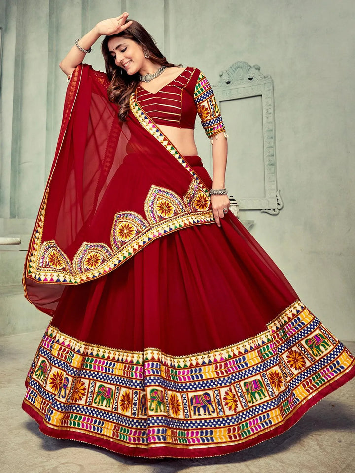 Maroon Georgette Lehenga Choli with Embroidery for Navratri Celebrations - VJV Now