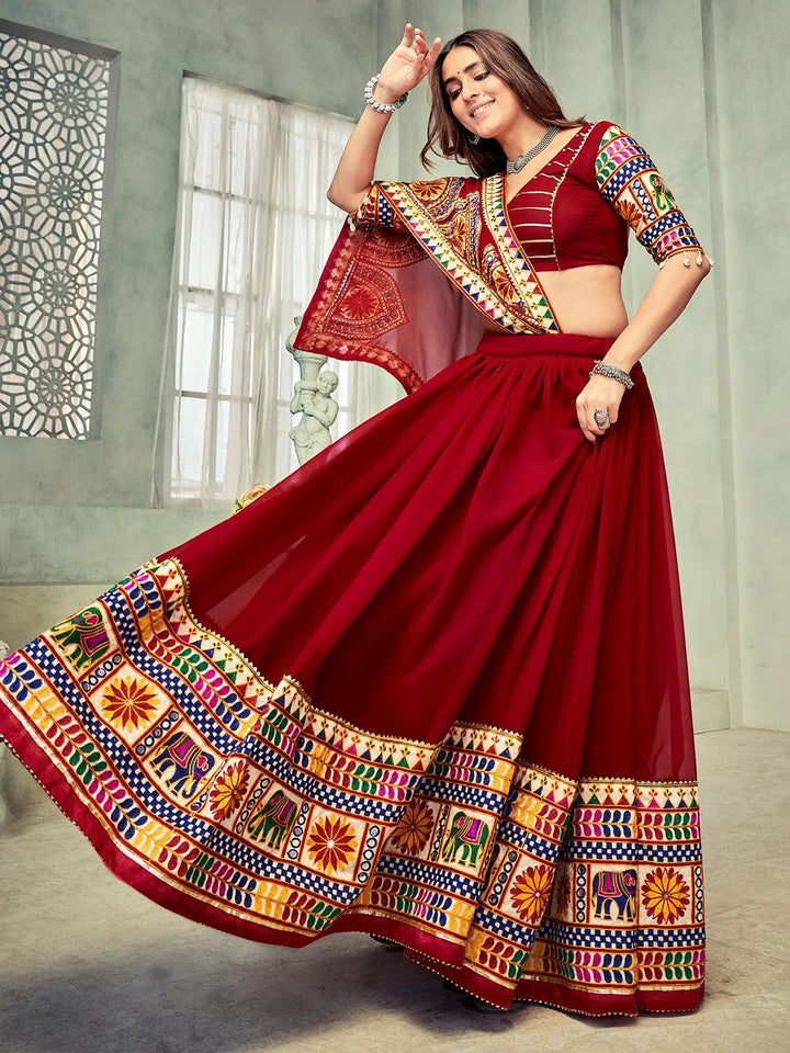 Maroon Georgette Lehenga Choli with Embroidery for Navratri Celebrations - VJV Now