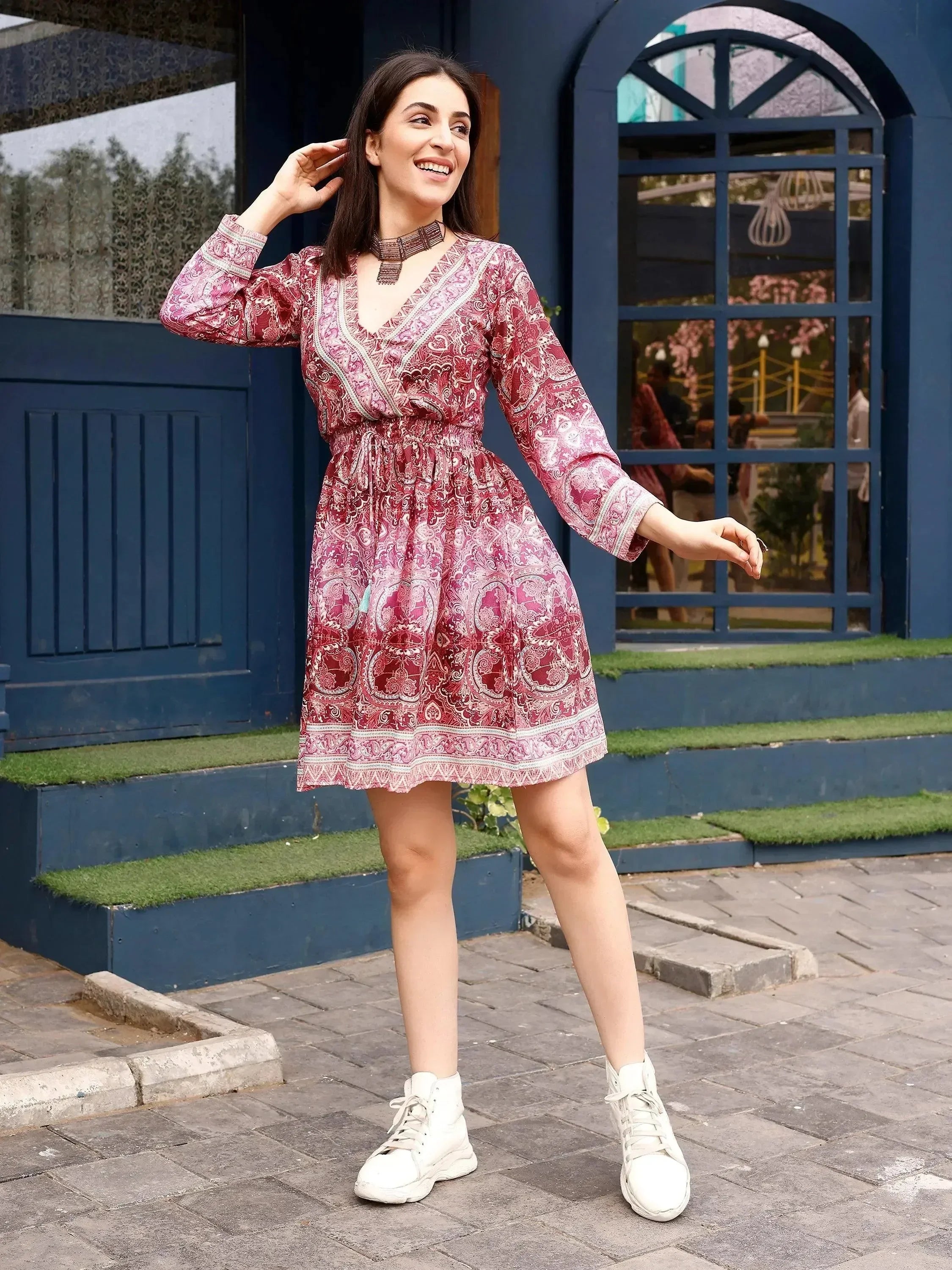 slim fit dress slacks Gabriella Burgundy Short Dress main image 1