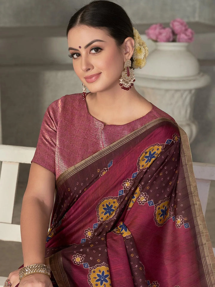 Maroon Tussar Silk Woven Design Wear Saree - VJV Now