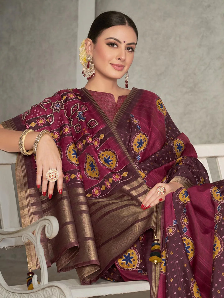 Maroon Tussar Silk Woven Design Wear Saree - VJV Now