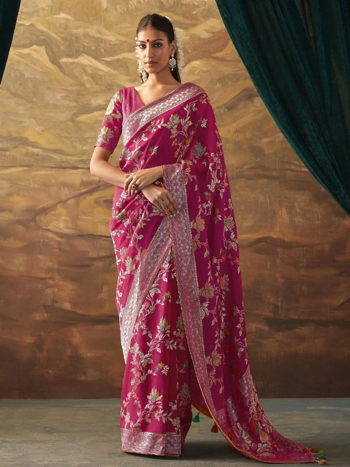 Maroon Woven Dola Silk Zari Work Saree Party Wear - VJV Now