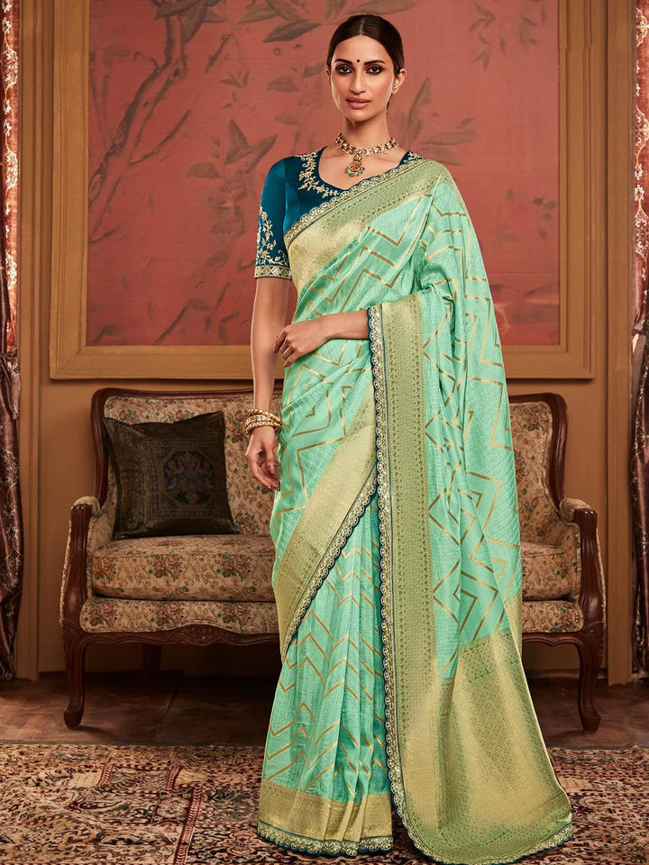 Mint Art Silk Zari Work saree - VJV Now