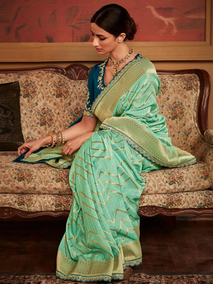 Mint Art Silk Zari Work saree - VJV Now