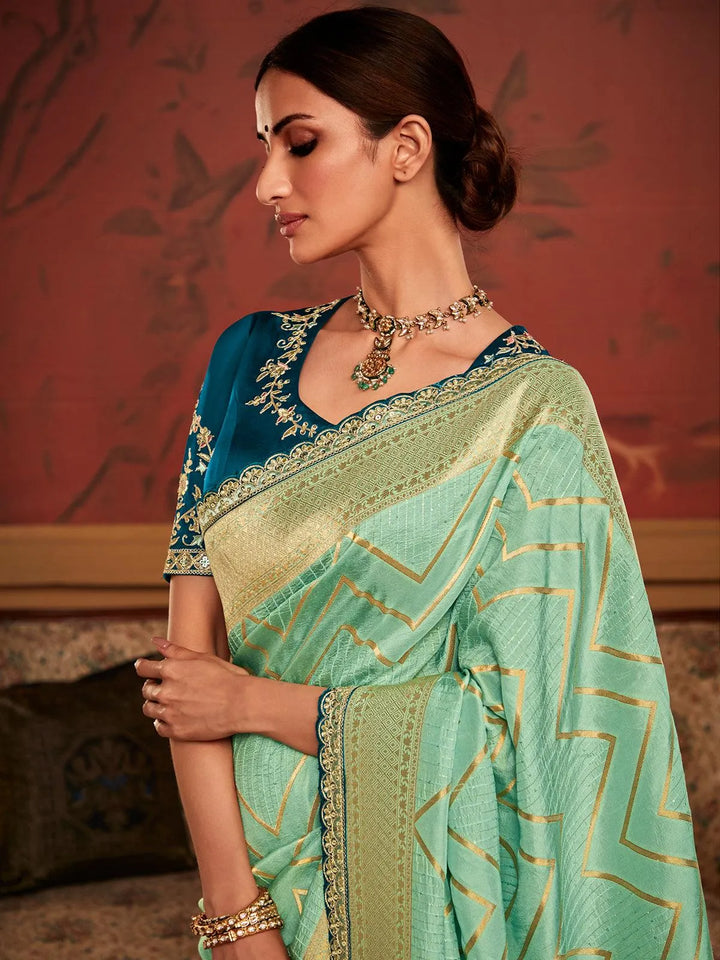 Mint Art Silk Zari Work saree - VJV Now