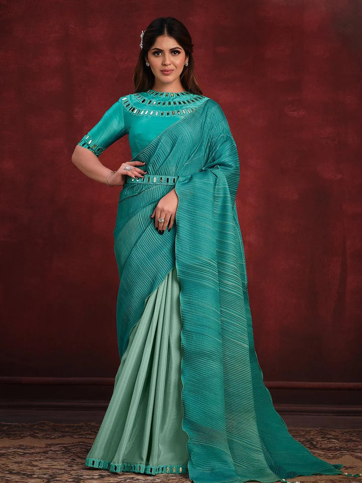 Mint Banarasi crush silk saree Party Wear - VJV Now