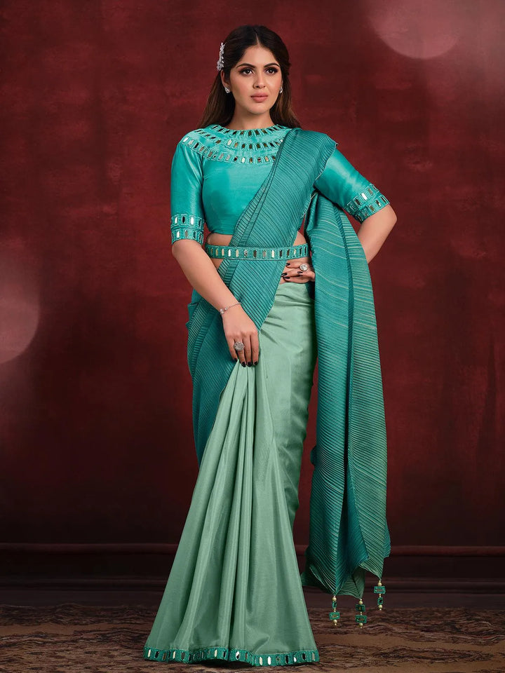 Mint Banarasi crush silk saree Party Wear - VJV Now