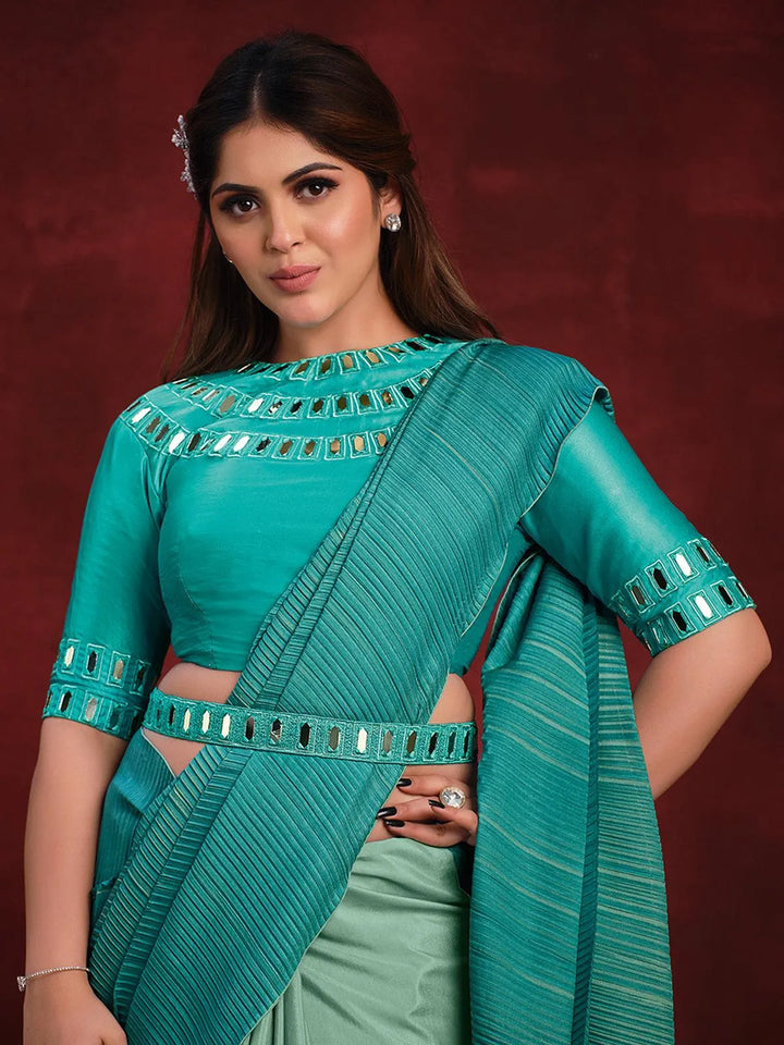 Mint Banarasi crush silk saree Party Wear - VJV Now