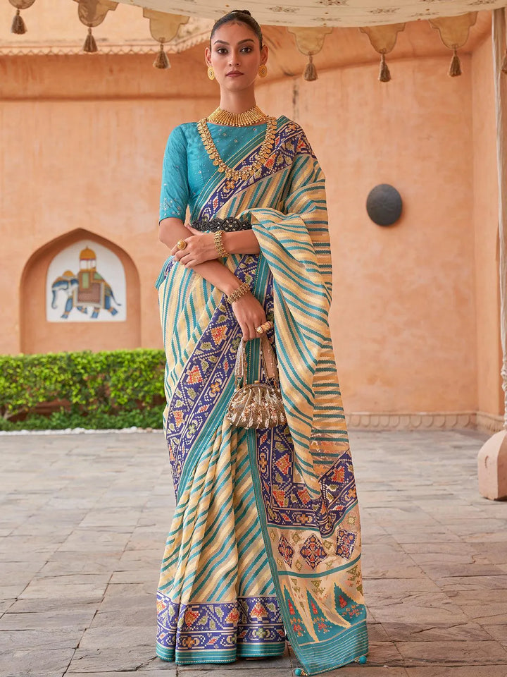 Mint Blue Woven Patola Silk Saree - VJV Now