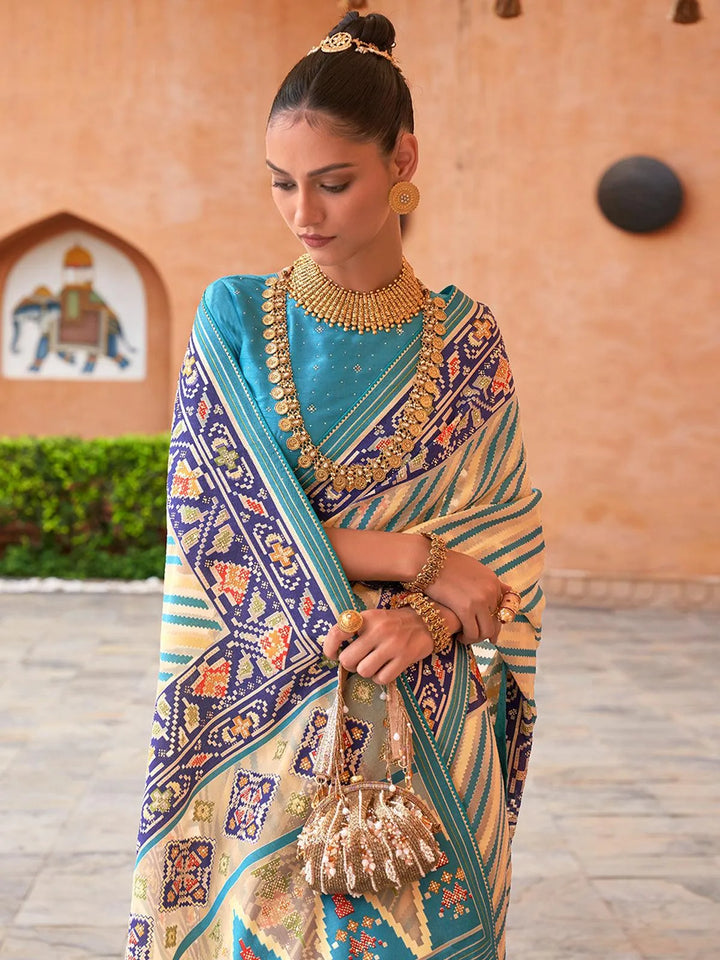 Mint Blue Woven Patola Silk Saree - VJV Now