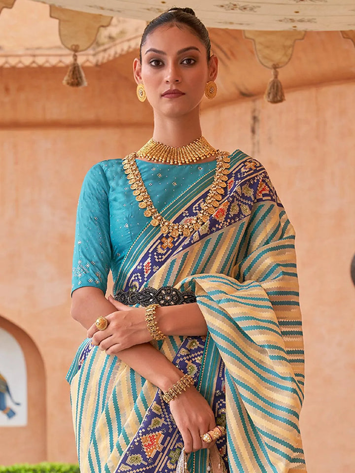 Mint Blue Woven Patola Silk Saree - VJV Now