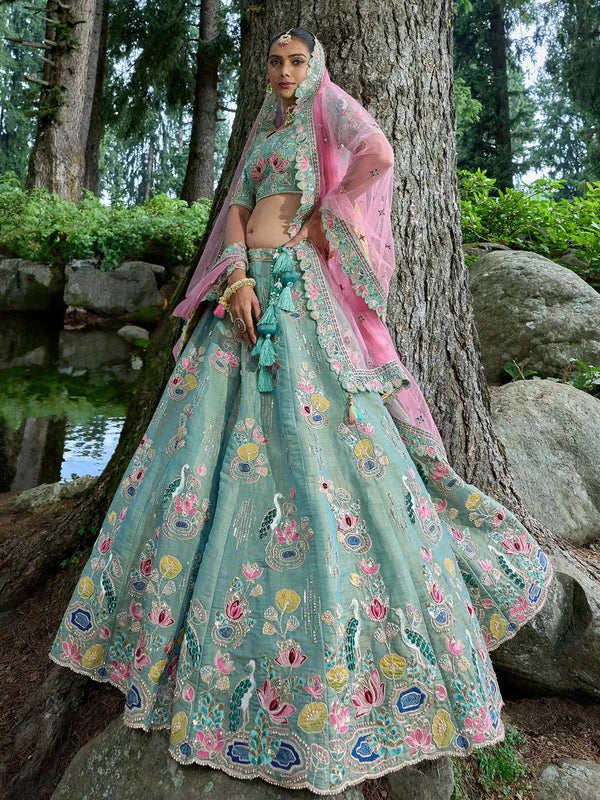 Mint Heavy Embroidered Work Traditional Designer Wear Lehenga Choli - VJV Now