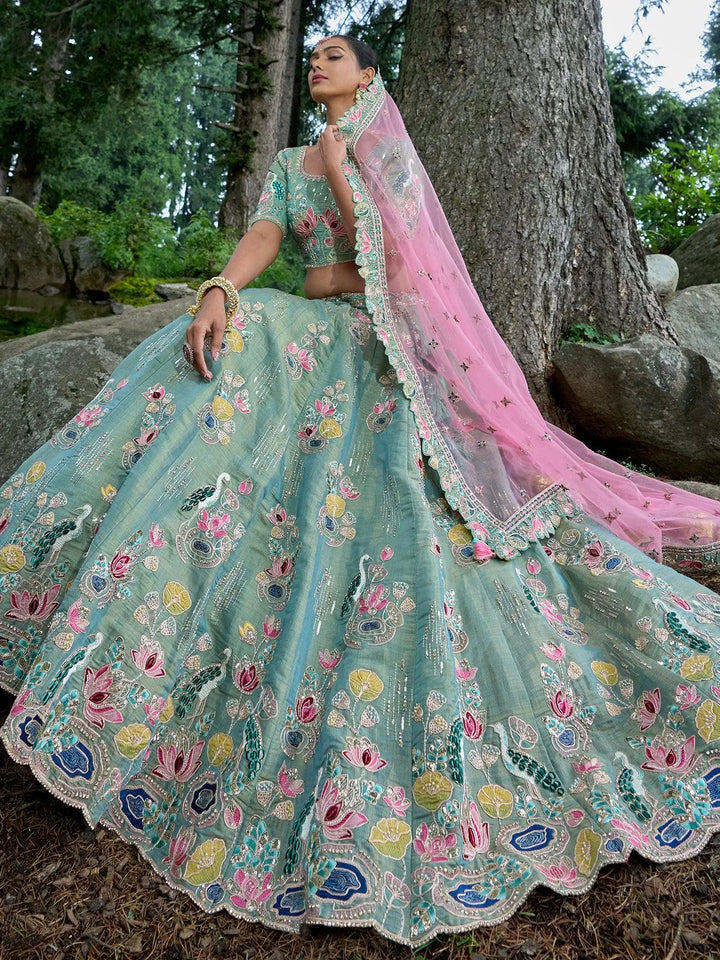 Mint Heavy Embroidered Work Traditional Designer Wear Lehenga Choli - VJV Now