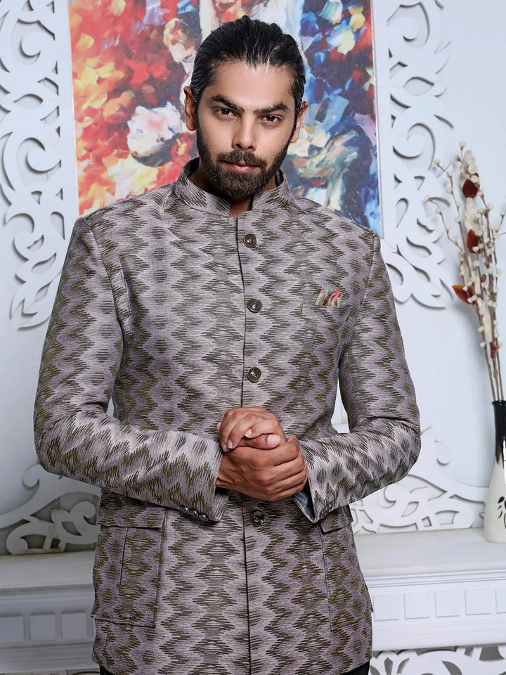 Mod Dark Grey Color Cotton Men's Designer Jodhpuri Suit - VJV Now