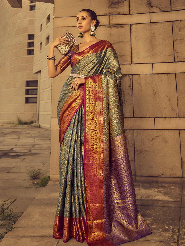 Multi Color Banarasi Soft Silk Wedding Wear Saree - VJV Now