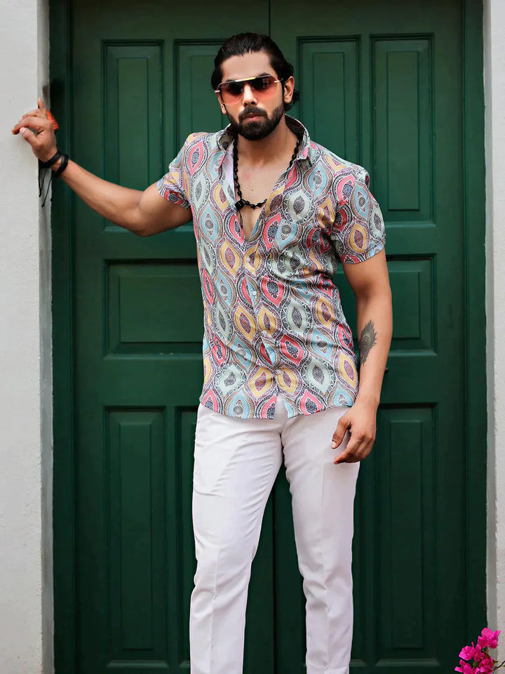 Multi Color Floral Printed Party Wear Mens Shirt - VJV Now