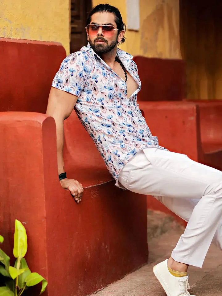 Multi Color Floral Printed White Beach Wear Mens Shirt - VJV Now