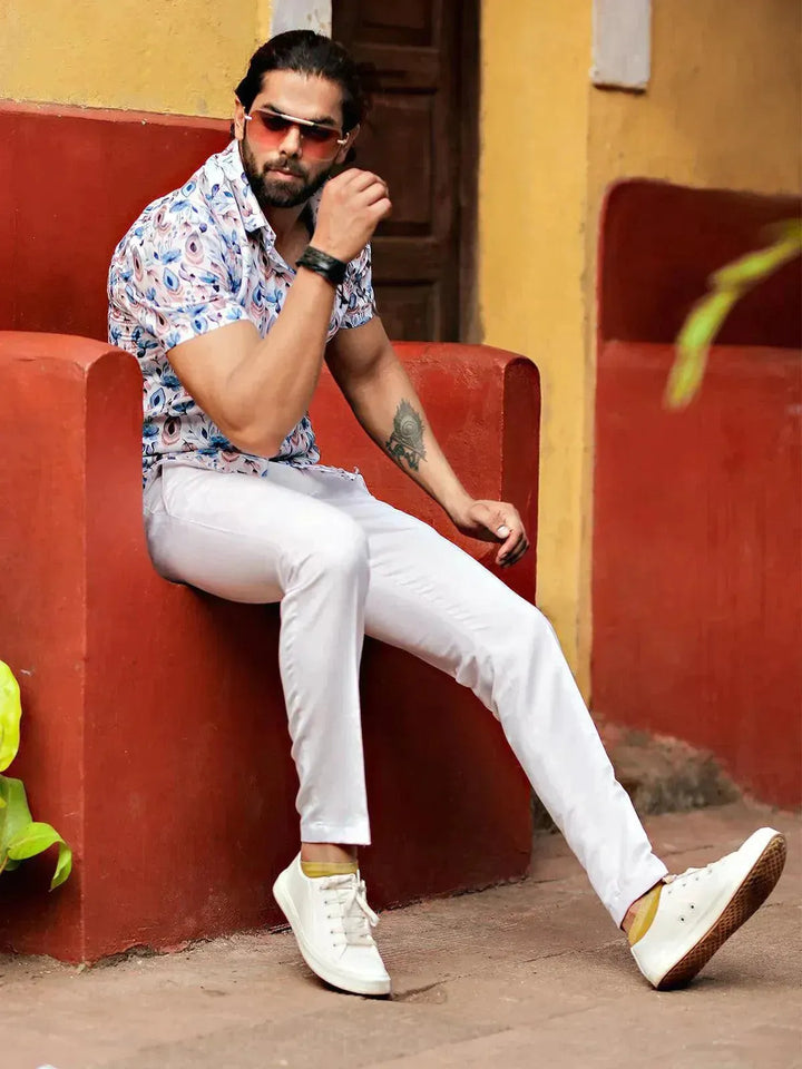 Multi Color Floral Printed White Beach Wear Mens Shirt - VJV Now