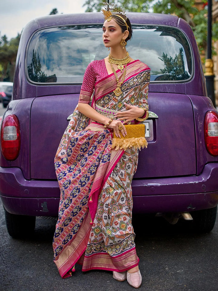 Multi Color Patola Printed Silk Designer Wear saree - VJV Now