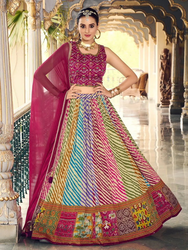 Multi Color Pattern Digital Printed Sequence Work With Embroidered Work Lehenga Choli - VJV Now