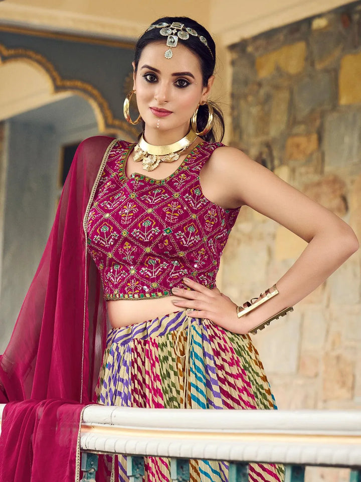 Multi Color Pattern Digital Printed Sequence Work With Embroidered Work Lehenga Choli - VJV Now