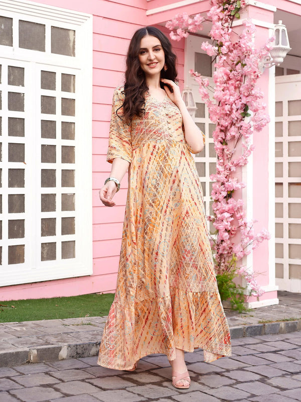 Multi Color Pattern Printed Dress Festive Wear - VJV Now