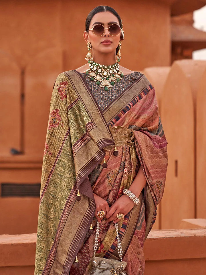 Multi Color Printed Classic Silk Saree - VJV Now