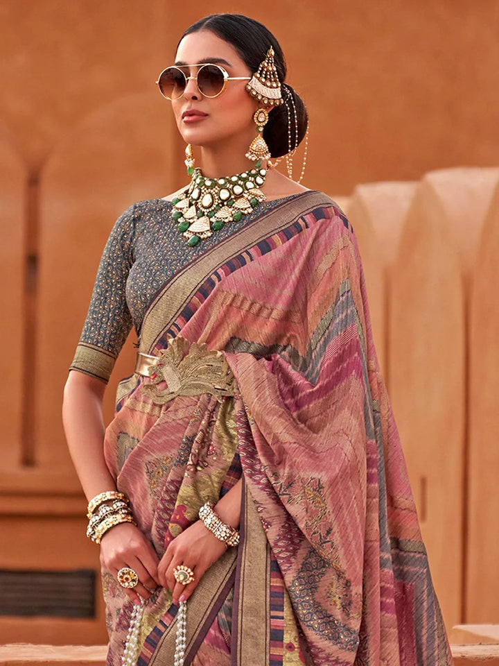 Multi Color Printed Classic Silk Saree - VJV Now