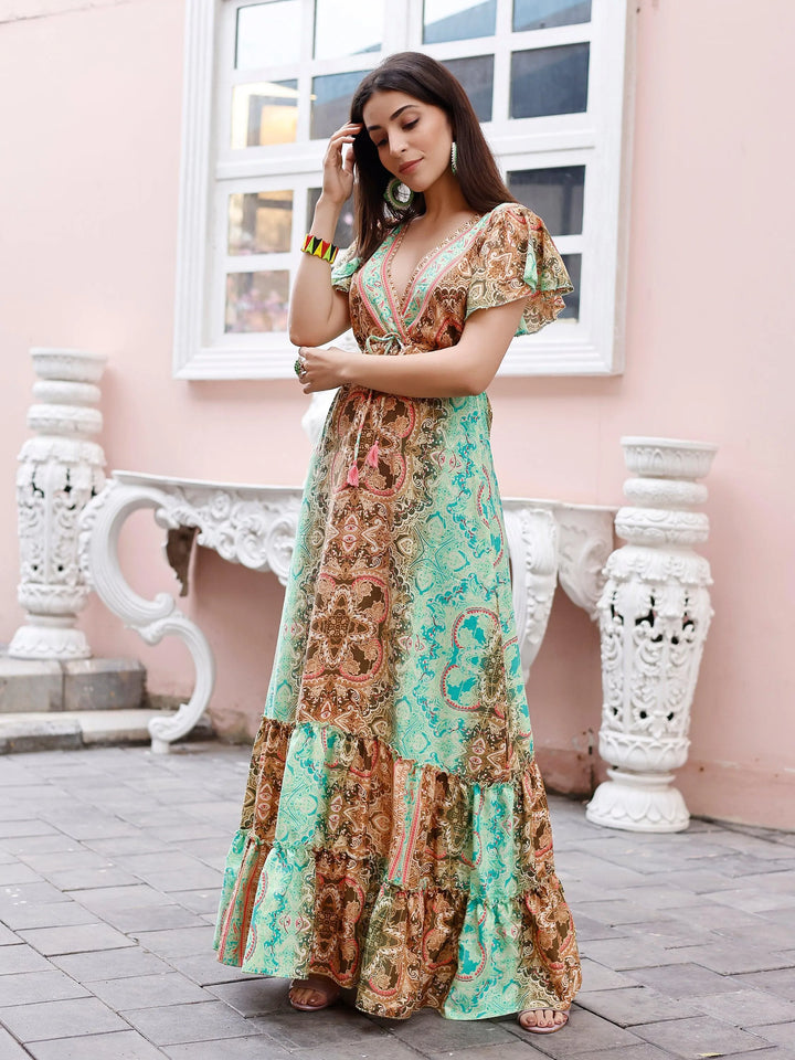 Multi Color Printed Dress Festive Wear - VJV Now