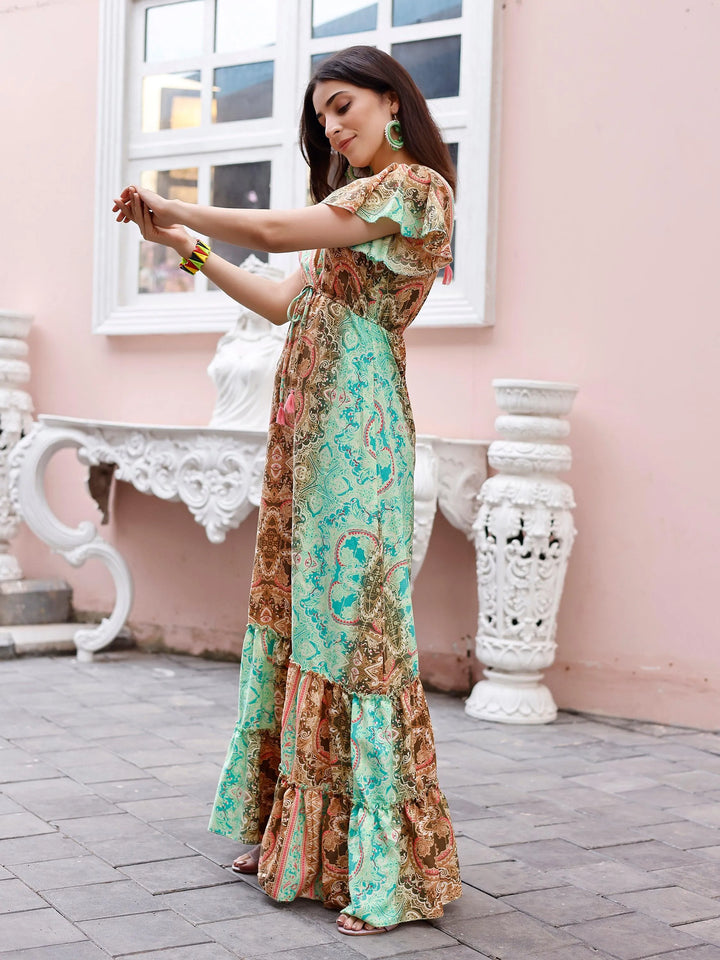 Multi Color Printed Dress Festive Wear - VJV Now