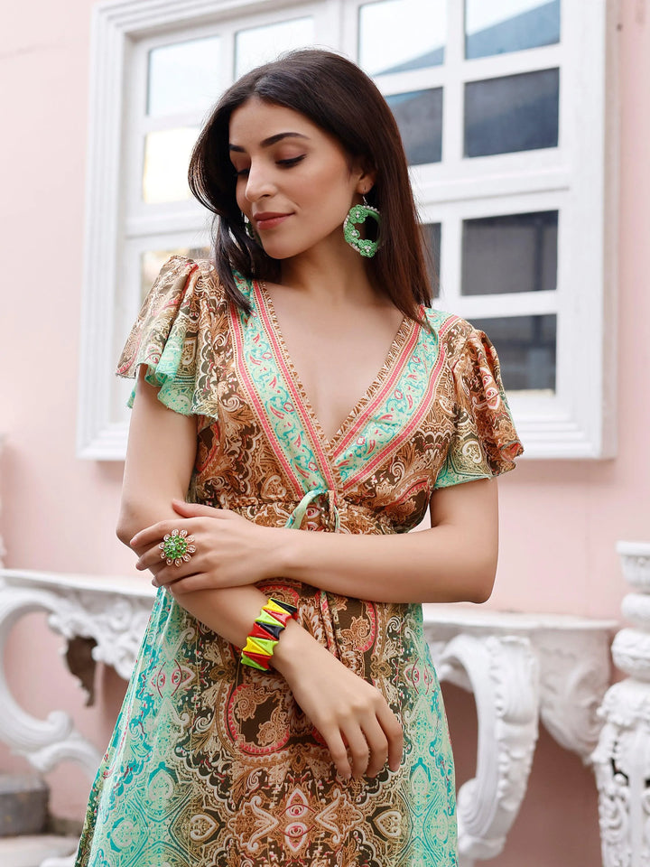 Multi Color Printed Dress Festive Wear - VJV Now