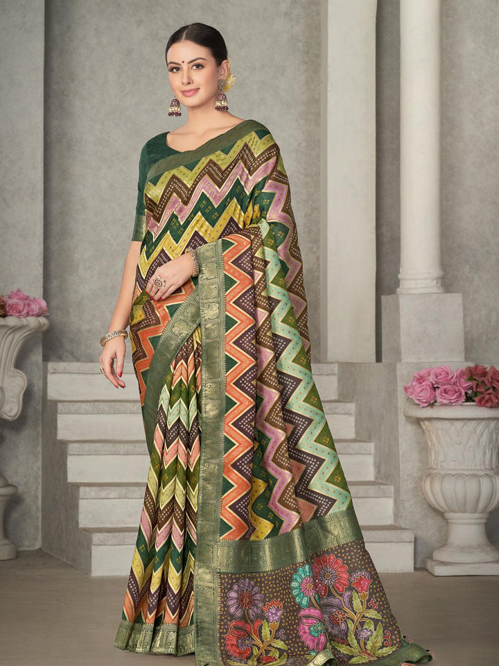Multi Color Printed Tussar Silk Woven Design Wear Saree - VJV Now