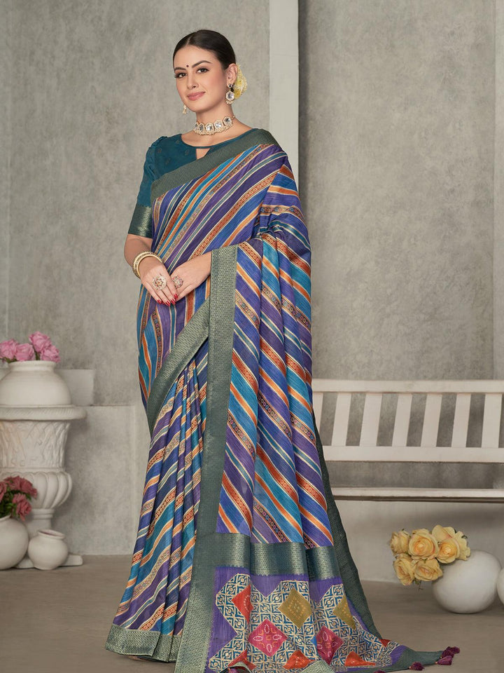 Multi Color Tussar Silk Woven Design Wear Saree - VJV Now