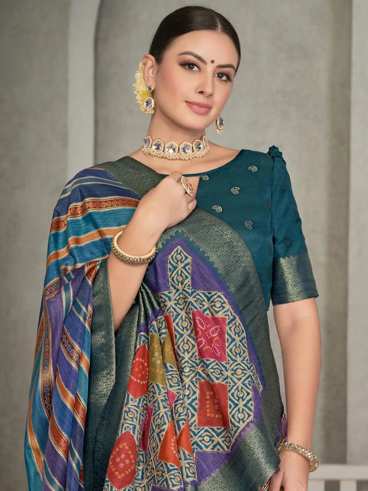 Multi Color Tussar Silk Woven Design Wear Saree - VJV Now