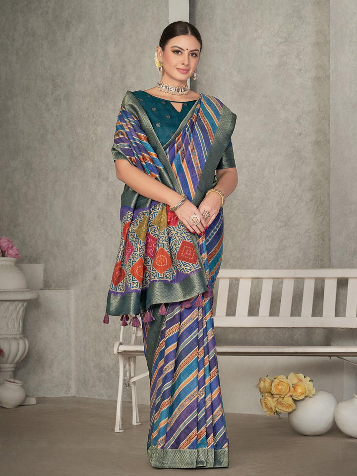Multi Color Tussar Silk Woven Design Wear Saree - VJV Now