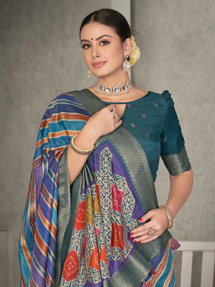 Multi Color Tussar Silk Woven Design Wear Saree - VJV Now