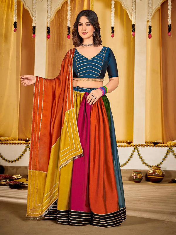 Multicolored Embroidered Lehenga Choli Set in Rangoli Silk For Navratri - VJV Now