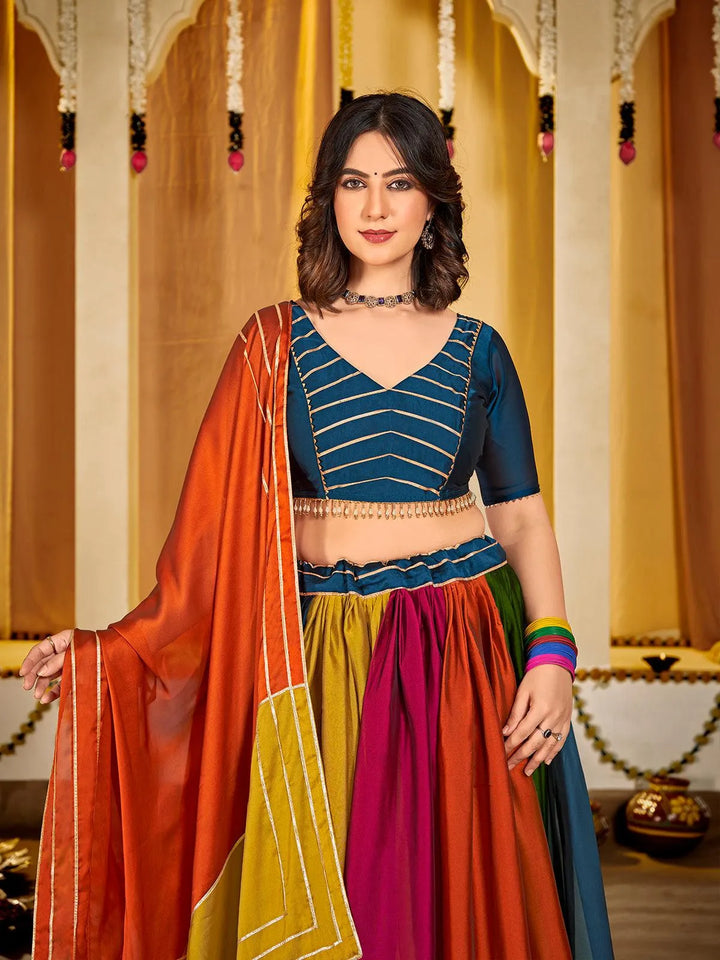 Multicolored Embroidered Lehenga Choli Set in Rangoli Silk For Navratri - VJV Now