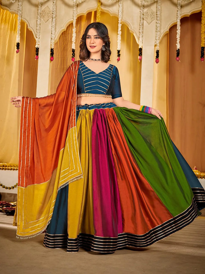 Multicolored Embroidered Lehenga Choli Set in Rangoli Silk For Navratri - VJV Now